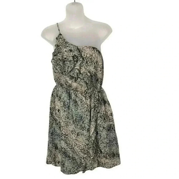 BCBGeneration Pink & Blue Dot Ruffle Printed One Shoulder Mini Dress S - Picture 1 of 4